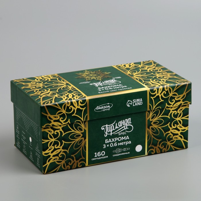 Гирлянда «Бахрома» 3 × 0.6 м, IP44, УМС, белая нить, 160 LED, свечение белое, мерцание белым, 220 В Гирлянда «Бахрома» 3 × 0.6 м, IP44, УМС, белая нить, 160 LED, свечение белое, мерцание белым, 220 В