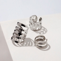 Серьги &laquo;Каффы&raquo; набор 3 шт., линии, цвет серебро