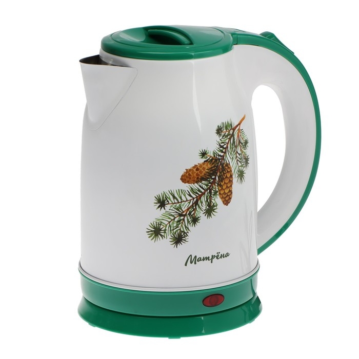 Чайник электрический МАТРЁНА MA-120, металл, 1.8 л, 1500 Вт, бело-зелёный с рисунком Чайник электрический МАТРЁНА MA-120, металл, 1.8 л, 1500 Вт, бело-зелёный с рисунком "Шишки"