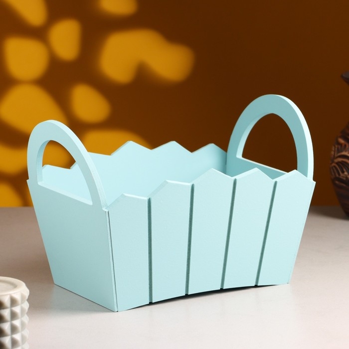 Кашпо деревянное 25×16×17 см Кашпо деревянное 25×16×17 см "Мария", ручки боковые, МДФ, Серо-голубой