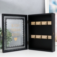 Ключница дерево 6 крючков "Дом, милый дом" чёрная 20х5,5х26 см Ключница дерево 6 крючков "Дом, милый дом" чёрная 20х5,5х26 см