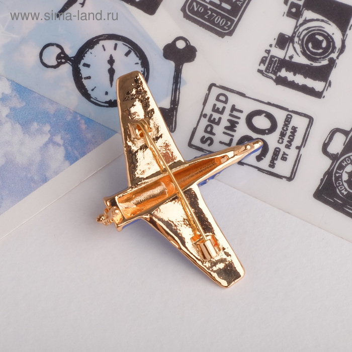 Брошь &laquo;Самолёт&raquo; с пропеллером, цвет синий в золоте