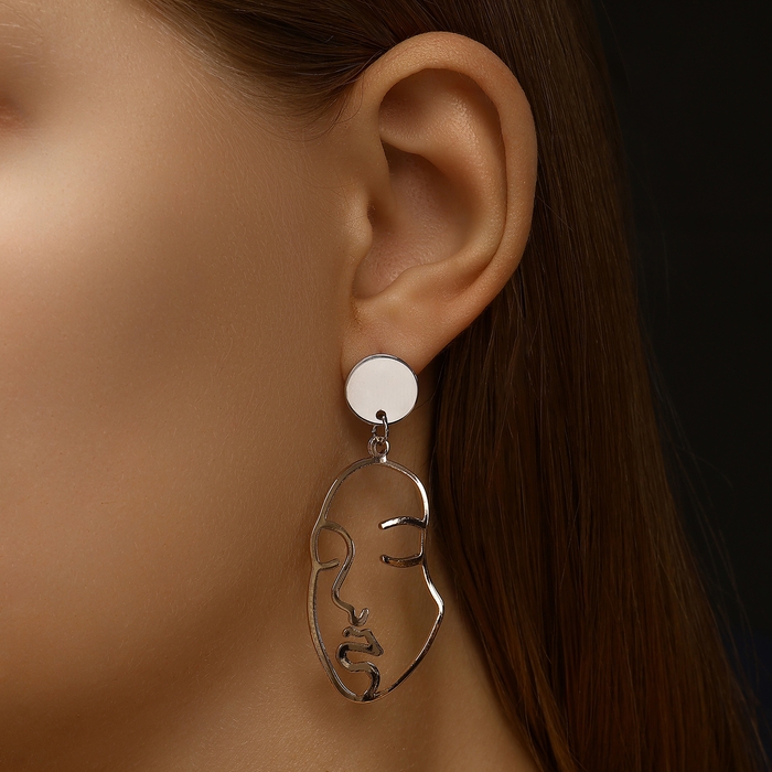 Серьги металл &laquo;Лица&raquo; раздвоение, цвет серебряно-золотой