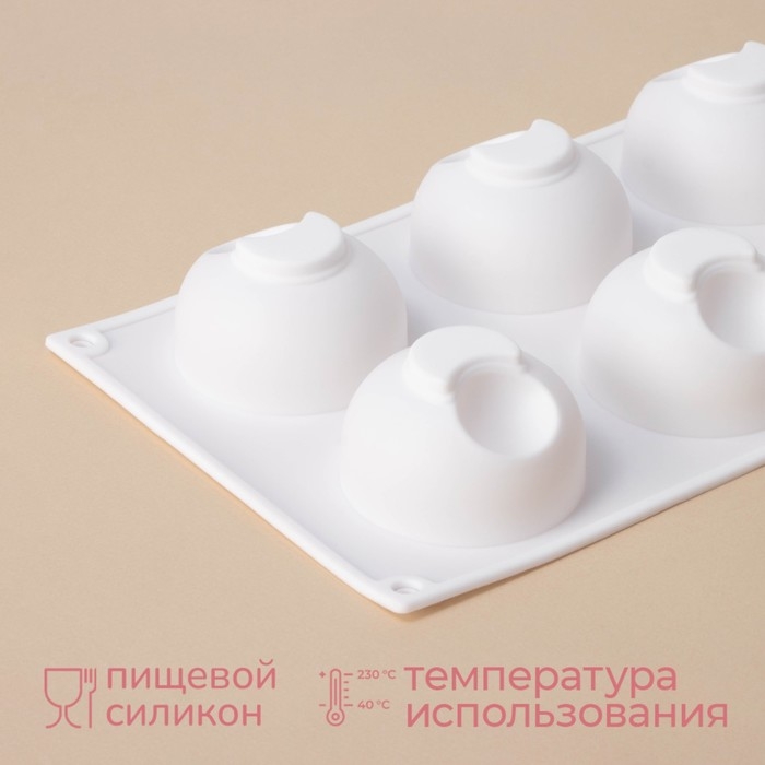 Форма для муссовых десертов и выпечки Доляна «Десерт с фруктами», 30×17,5×4,5 см, 6 ячеек (d=7 см), цвет белый Форма для муссовых десертов и выпечки Доляна «Десерт с фруктами», 30×17,5×4,5 см, 6 ячеек (d=7 см), цвет белый