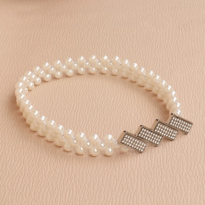 Подхват для штор &laquo;Геометрия&raquo;, жемчуг на резинке, 2,2 &times; 7,5 см, 2 &times; 45 см, цвет белый