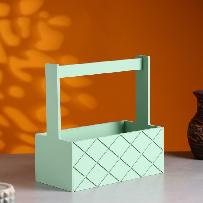 Кашпо деревянное Кашпо деревянное "Эллада большая, сетка", с ручкой, 25×12,5×10(25) см Оливковый