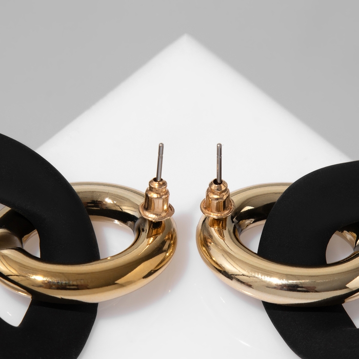 Серьги металл &laquo;Цепь&raquo; неровность, 2 звена, цвет золотисто-чёрный