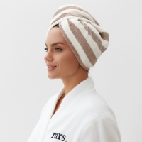 Чалма для сушки волос Этель &laquo;Полоски&raquo;, цв.бежевый, 65*25 см, 100% п/э