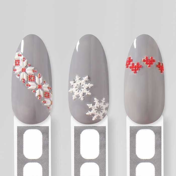 Новый год! Наклейки для ногтей &laquo;Зимние узоры&raquo;, объёмные, цвет красный/белый