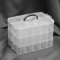 Органайзер для рукоделия, со съёмными ячейками, 3 яруса по 10 отделений, 24,5 &times; 16,5 &times; 18 см, с ручкой, цвет прозрачный