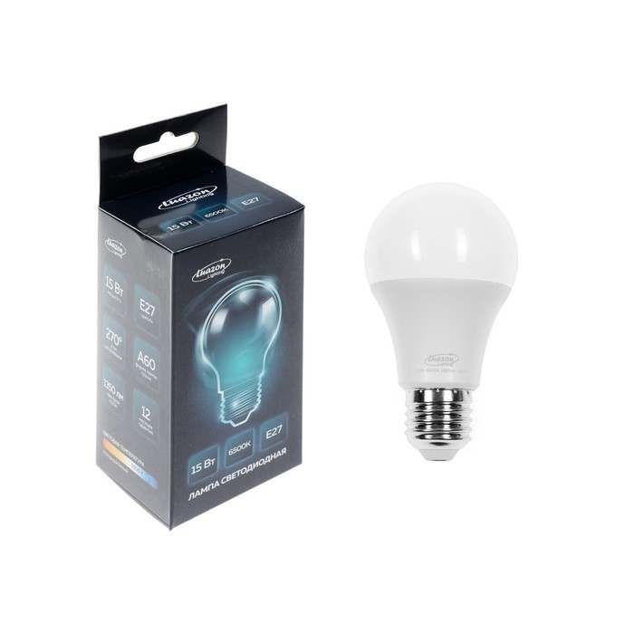Лампа cветодиодная Luazon Lighting, A60, 15 Вт, E27, 1350 Лм, 6500 К, холодный белый Лампа cветодиодная Luazon Lighting, A60, 15 Вт, E27, 1350 Лм, 6500 К, холодный белый
