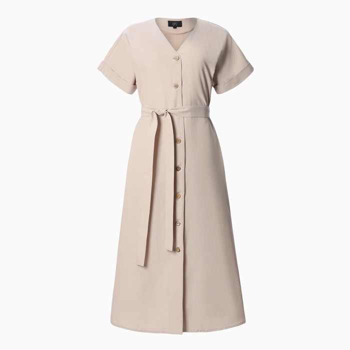 Платье женское на пуговицах MIST Summer time, бежевый, р.44 Платье женское на пуговицах MIST Summer time, бежевый, р.44