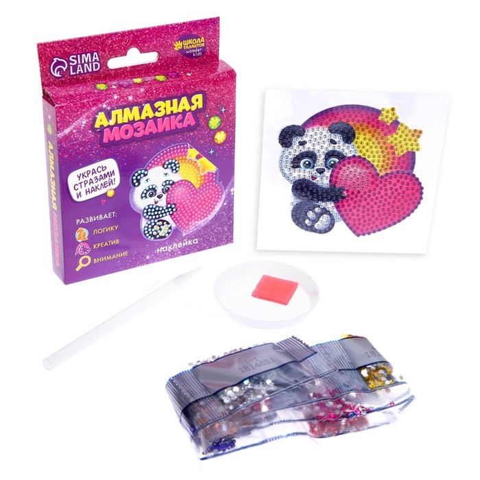 Алмазная мозаика наклейка для детей &laquo;Мишка&raquo;, 10 х 10 см. Набор для творчества