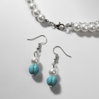 Набор 3 предмета: серьги, бусы, браслет «Натурель», бусины №8, цвет молочно-голубой, 42 см Набор 3 предмета: серьги, бусы, браслет «Натурель», бусины №8, цвет молочно-голубой, 42 см