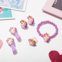 Набор детский "Выбражулька" 5 предметов: 2 заколки, браслет, клипсы, кольцо, единорог, цветной Набор детский "Выбражулька" 5 предметов: 2 заколки, браслет, клипсы, кольцо, единорог, цветной