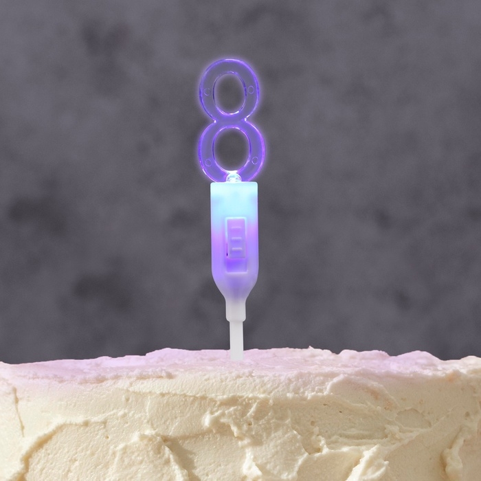 Светодиодная свеча Светодиодная свеча "Цифра 8", 14.5 см, от батареек LR1130х3 (в комплекте), свечение мульти (RGB)