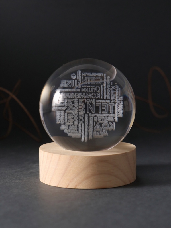 Сувенир стекло подсветка "Шар. Слова" d=6 см подставка дерево, USB