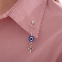 Булавка-оберег &laquo;Защита на дороге&raquo;, крестик, 2,2 см, цвет бело-синий в серебре