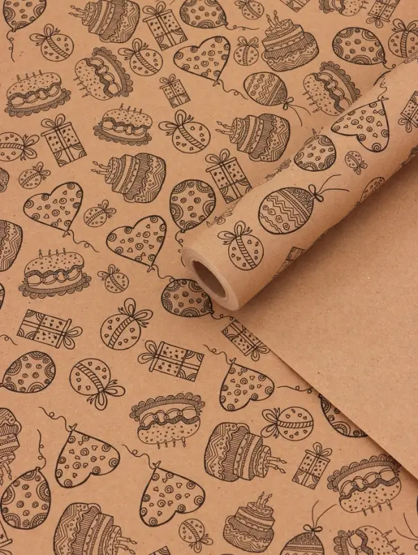 Крафт бумага &laquo;Праздник&raquo; черный на коричневом фоне, 0.7&times;10&plusmn;5% м, 60 г