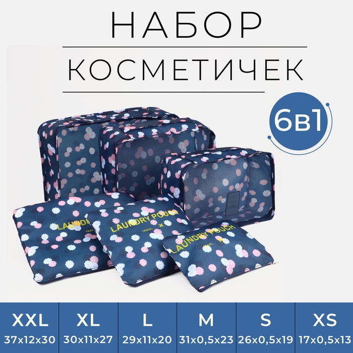 Набор органайзеров-косметичек на молниях, 6 в 1, цвет синий Набор органайзеров-косметичек на молниях, 6 в 1, цвет синий