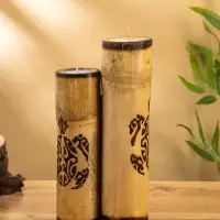 Свеча в бамбуке тройная &laquo;Экзотика&raquo;, 13&times;15&times;30 см, 100 мл, бежевая