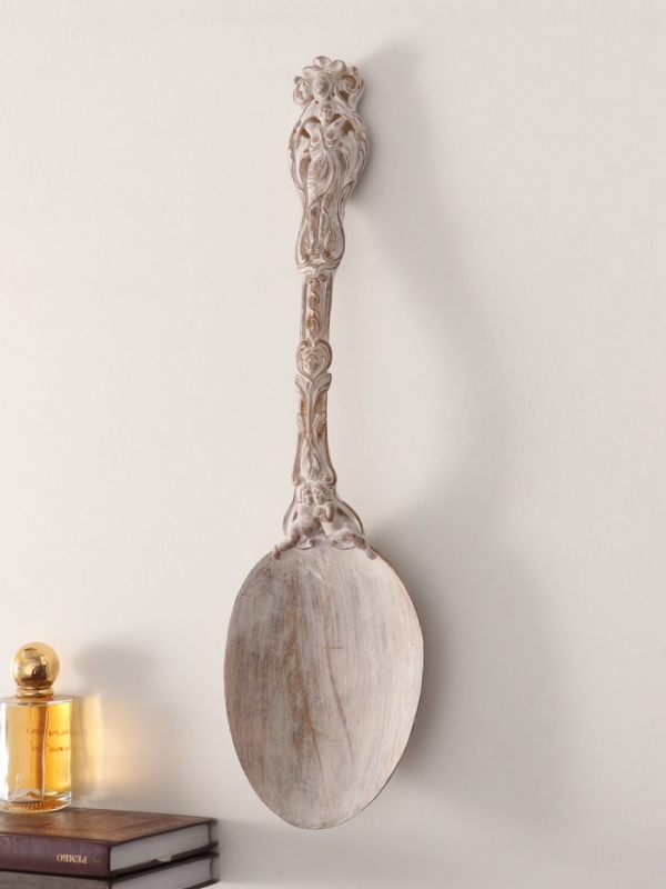 Панно интерьерное полистоун "Винтажная ложка" белая патина 12х43,5х5 см