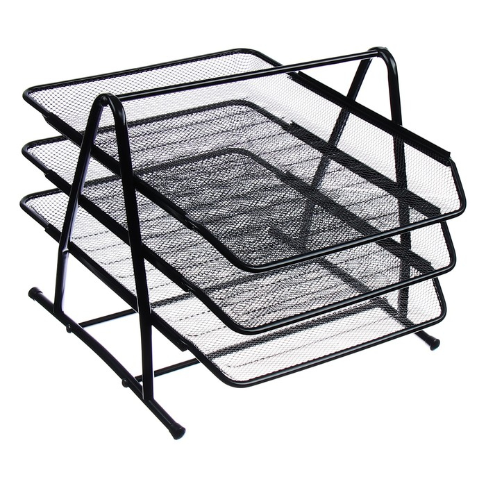 Лоток для бумаг горизонтальный, 3 отделения, чёрная сетка Лоток для бумаг горизонтальный, 3 отделения, чёрная сетка