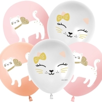 Воздушный шар латексный 12" "Кошечка с бантом" ассорти, пастель, 1ст., набор 25 шт., МИКС
