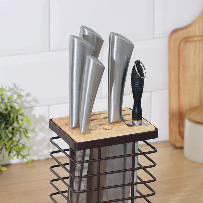 Подставка для ножей Доляна &laquo;Лофт&raquo;, 13&times;10,5&times;23 см, цвет коричневый