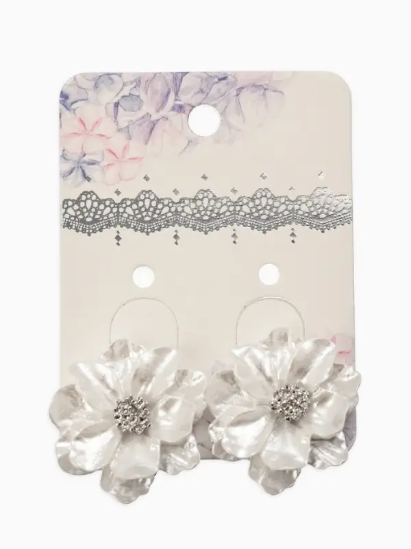 Клипсы "Цветочки" цвет белый в серебре