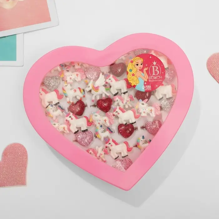 Кольцо детское &laquo;Волшебное&raquo; единороги и сердечки, форма МИКС, цветные