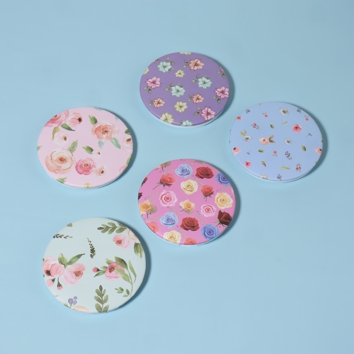 Зеркало складное &laquo;Цветы&raquo;, d = 7,5 см, с увеличением, рисунок МИКС