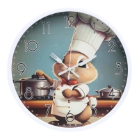 Часы настенные интерьерные, для кухни&laquo;Кролик-шеф&raquo;, плавный ход, d-29.5 см, толщина 4.5 см