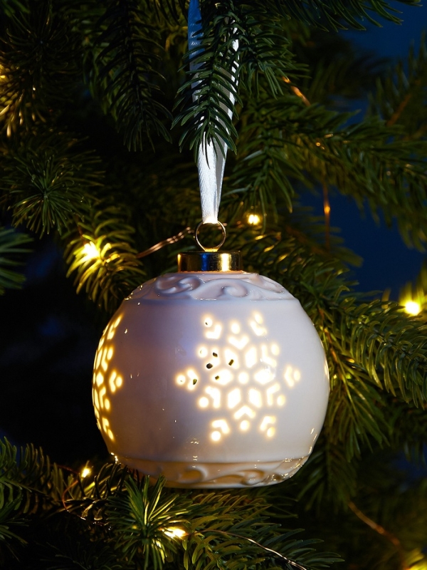 Елочный шар "Снежинка" 10х8.8х8.8, 1 LED, LR44x3(в компл.), Т/БЕЛЫЙ