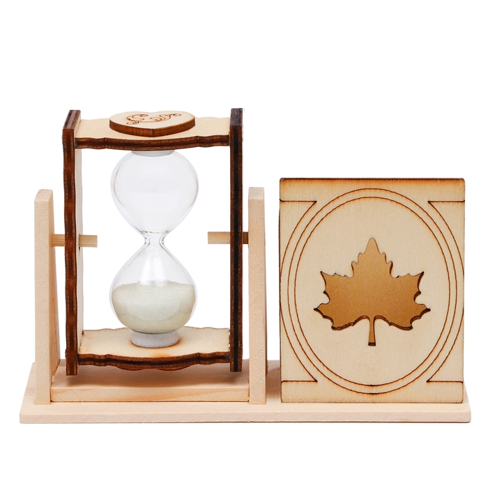 Песочные часы Песочные часы "Кленовый лист", сувенирные, с карандашницей, 10 х 13.5 см, белые