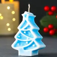 Свеча новогодняя "Ёлочка с гирляндой" 55х75 мм, голубой