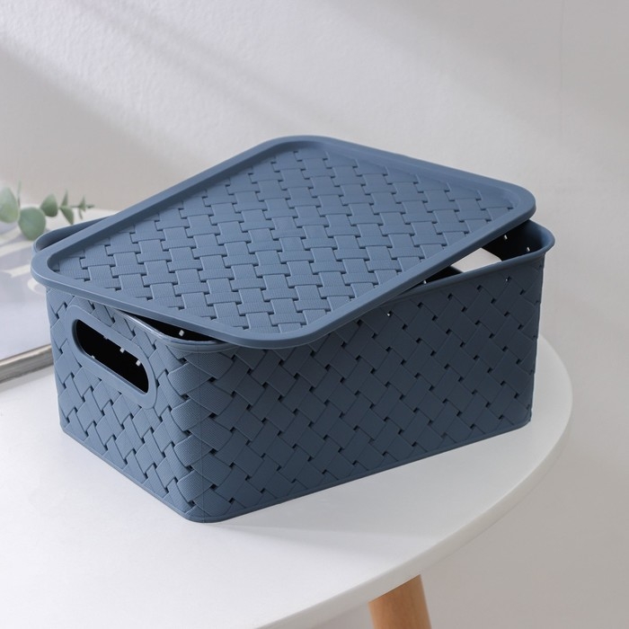 Корзина для хранения с крышкой Виолет &laquo;Береста&raquo;, 3 л, 23,5&times;17,3&times;10,5 см, цвет синий