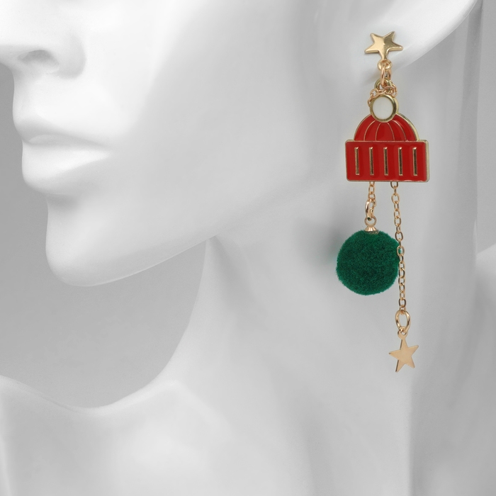 Новый год! Серьги &laquo;Новогодние&raquo; висячие, шапка, цветные в золоте