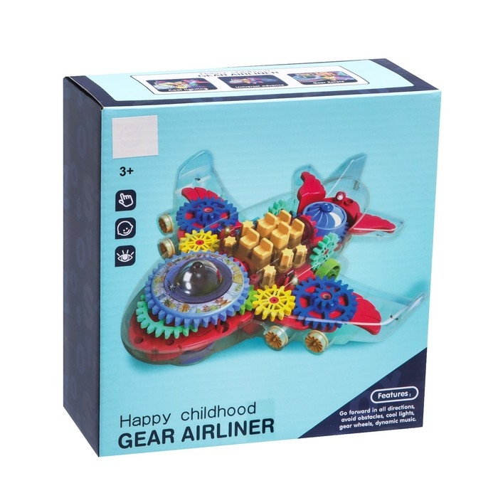 Самолет &laquo;Шестерёнки&raquo;, свет и звук, работает от батареек