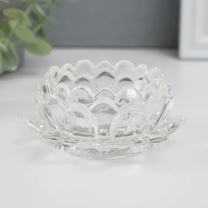 Подсвечник стекло на 1 свечу "Лотос" прозрачный 4х9,5х9,5 см