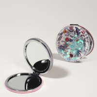 Зеркало складное &laquo;Цветы&raquo;, d = 7,2 см, с увеличением, цвет белый/фиолетовый