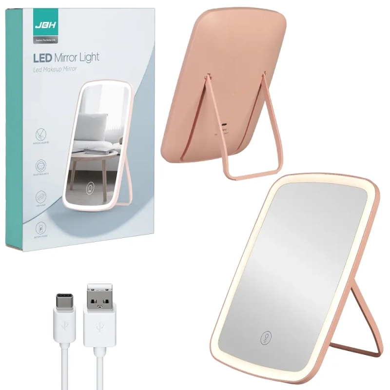 Настольное зеркало для макияжа с подсветкой A3 JBH розовое