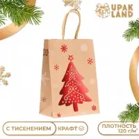 Пакет бумажный подарочный новогодний крафт с тиснением &laquo;Новогодняя ёлка&raquo;, 15&times;21&times;8 см