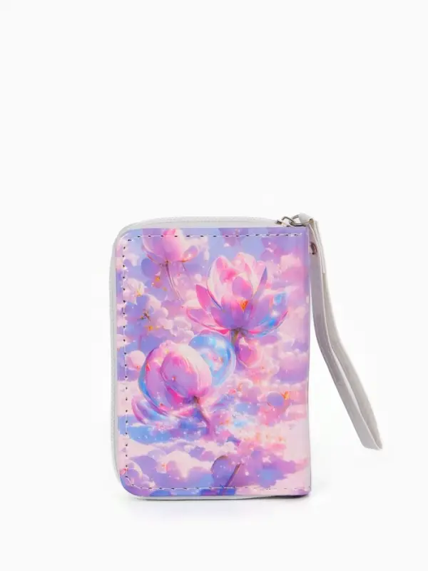Кошелек жен 07-01-01 Июнь2535 цветы, 12*1,5*9 см, 2 отд+отд/молн, д/карт, сиреневый
