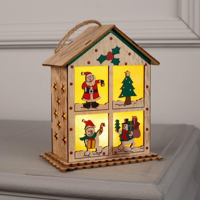 Ёлочная игрушка &laquo;Домик с окошками&raquo;, от батареек, свечение тёплое белое