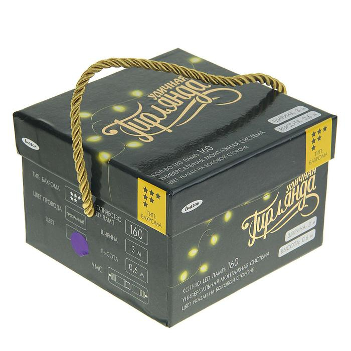 Гирлянда «Бахрома» 3 × 0.6 м, IP44, УМС, прозрачная нить, 160 LED, свечение фиолетовое, 220 В Гирлянда «Бахрома» 3 × 0.6 м, IP44, УМС, прозрачная нить, 160 LED, свечение фиолетовое, 220 В