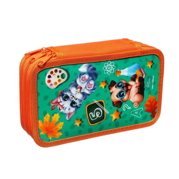 Пенал 3 секции, 125 х 205 х 55 мм, Calligrata 30П26/3 "Зверята", ламинированный картон