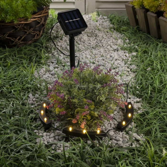 Садовый светильник на солнечной батарее &laquo;Обруч&raquo;, 9 LED, свечение тёплое белое