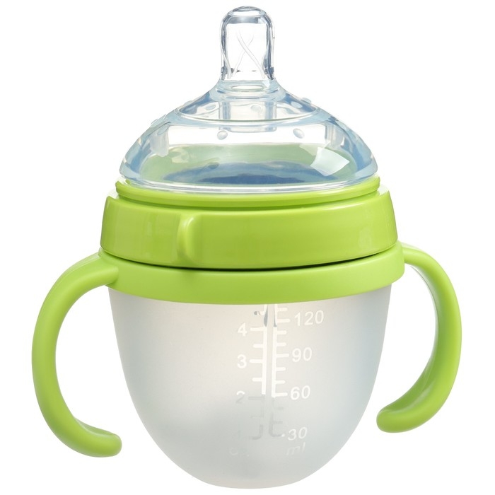 Бутылочка для кормления M&B, ШГ Ø70мм, 150мл., с ручками, силиконовая колба, цвет зеленый Бутылочка для кормления M&B, ШГ Ø70мм, 150мл., с ручками, силиконовая колба, цвет зеленый