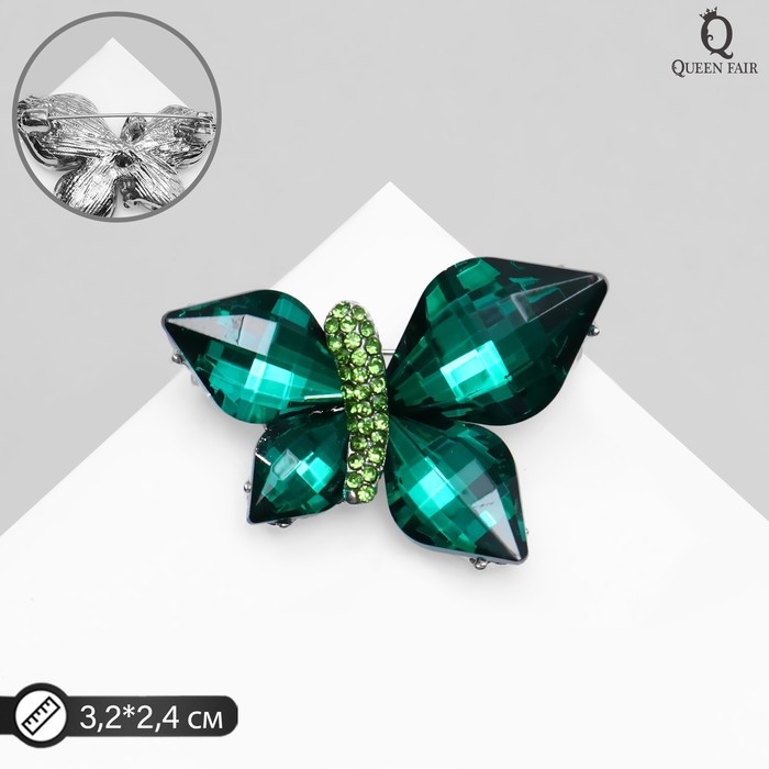 Брошь &laquo;Бабочка&raquo; крупная, цвет зелёный в серебре